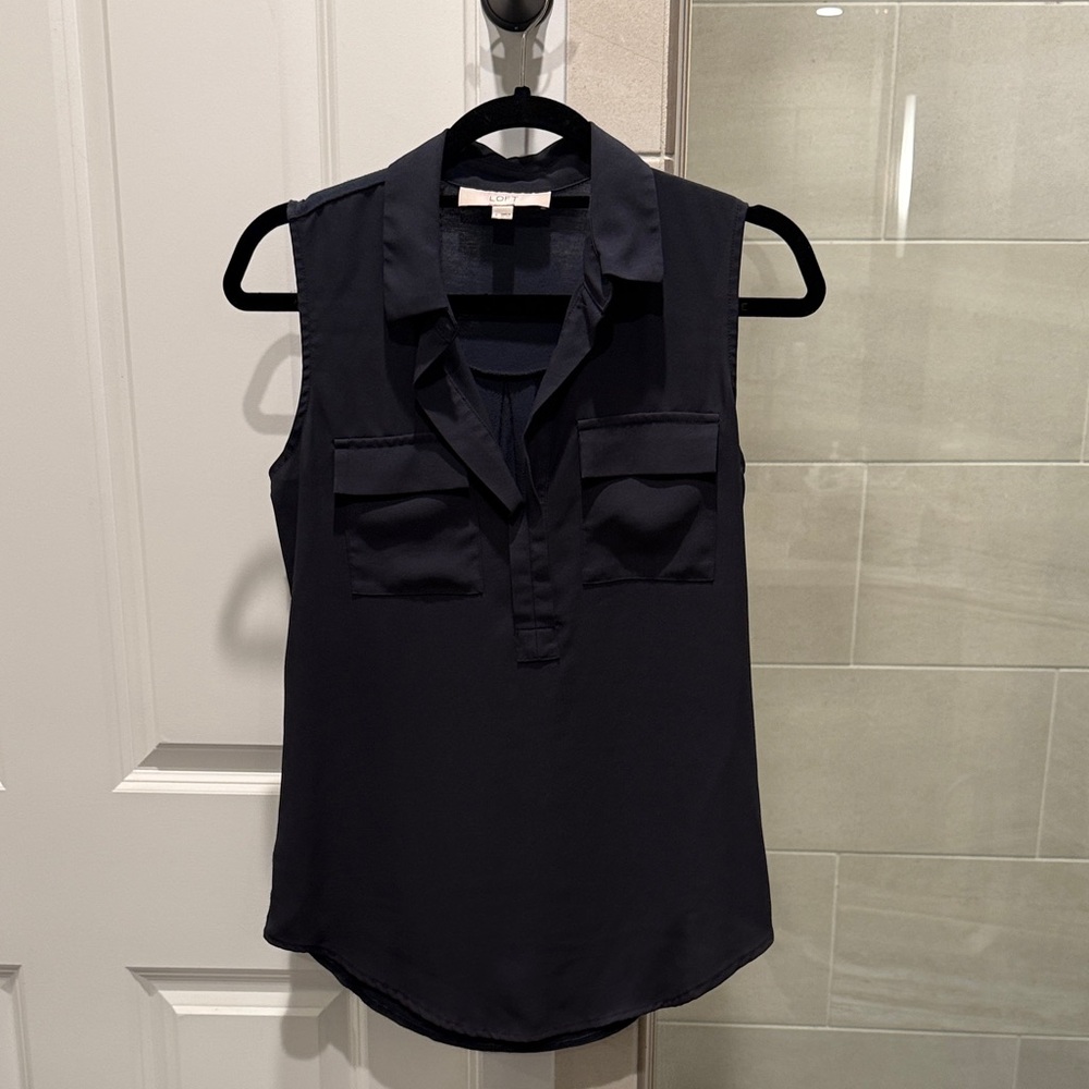 LOFT Dark Blue Sleeveless Blouse